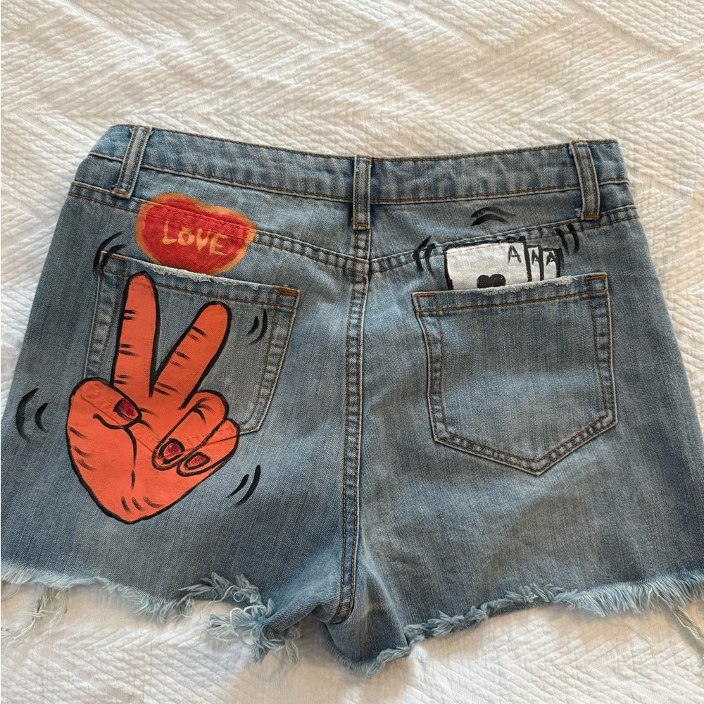 Denim Shorts with Peace Sign and Love Patch